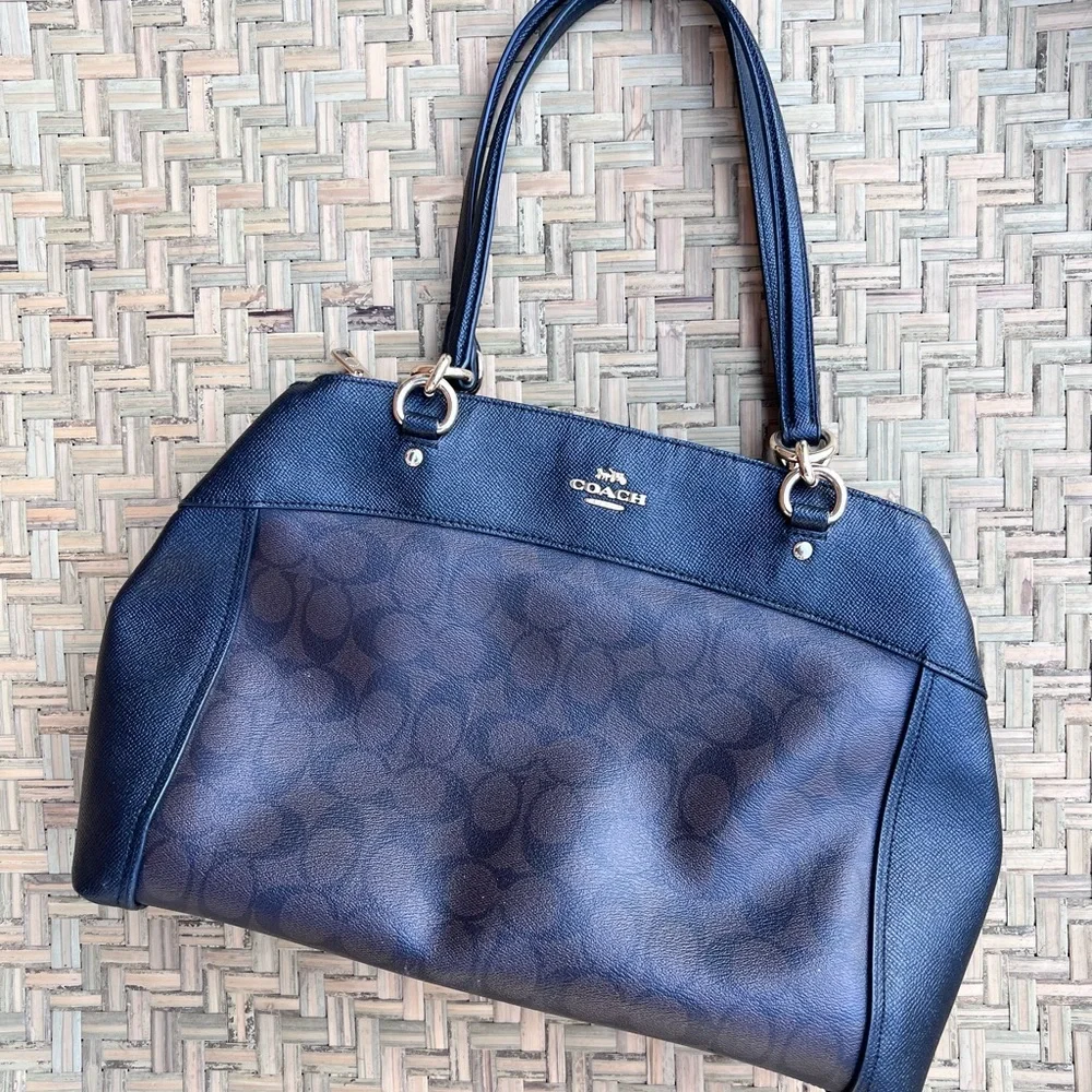 COACH SIGNATURE‎ MONOGRAM BLACK GHW BROOKE SATCHEL CROSSGRAIN LEATHER CARRYALL - Picture 8 of 16